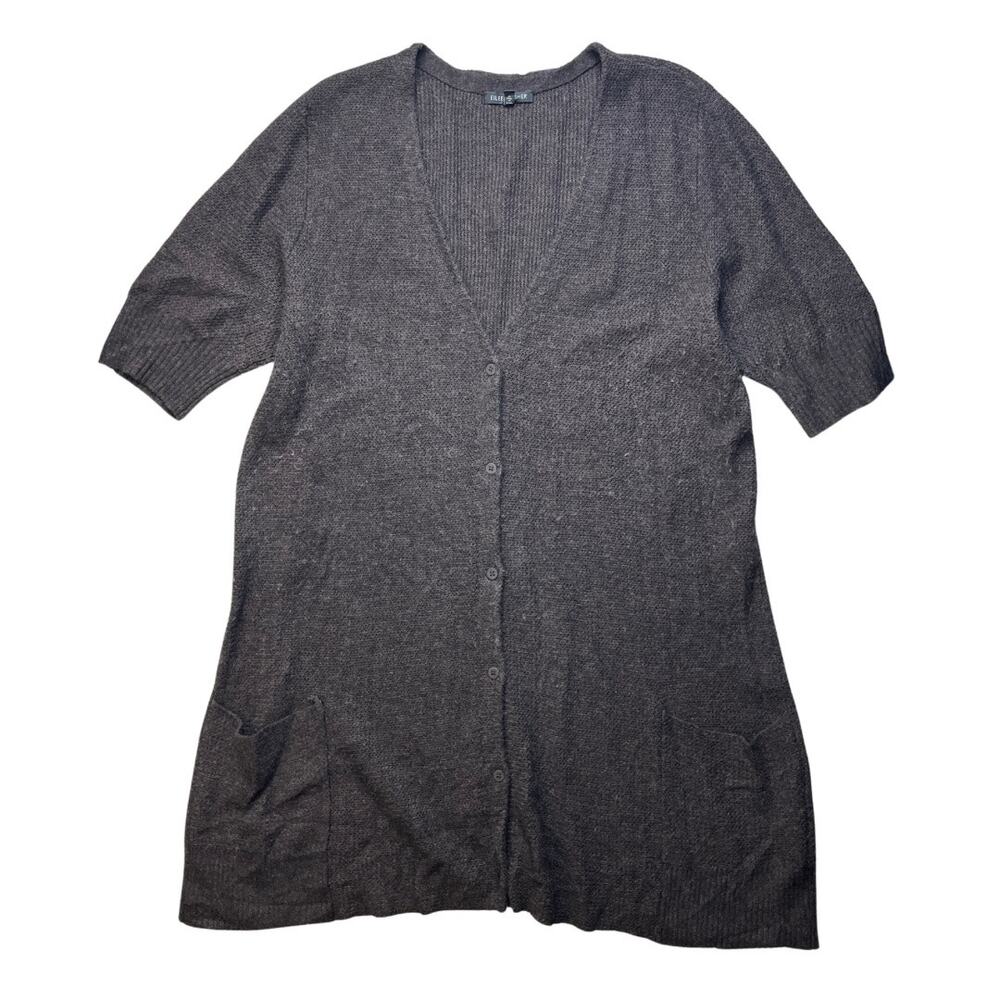 E1 EILEEN FISHER Women's Cardigan V-Neck Button Down Knit Top Charcoal Gray XL